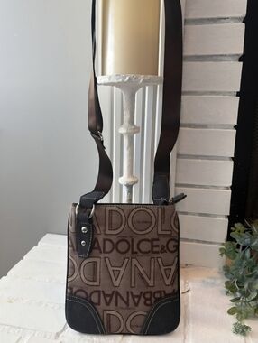 Dolce & Gabbana Brown Logo Canvas Crossbody with Black Trim